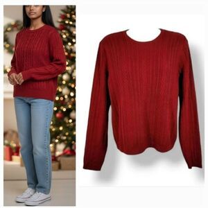 Jeanne Pierre Mini Cable Knit Crewneck Sweater in Scarlet Red Size Small
